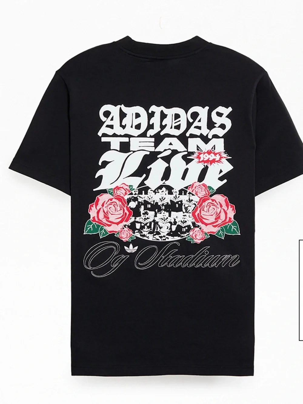 Black Graphic Crewneck T-Shirt with Rose Team Print
